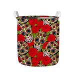 Rose Floral Sugar Skull Pattern Print Collapsible Laundry Basket