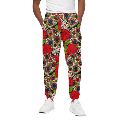 Rose Floral Sugar Skull Pattern Print Cotton Pants