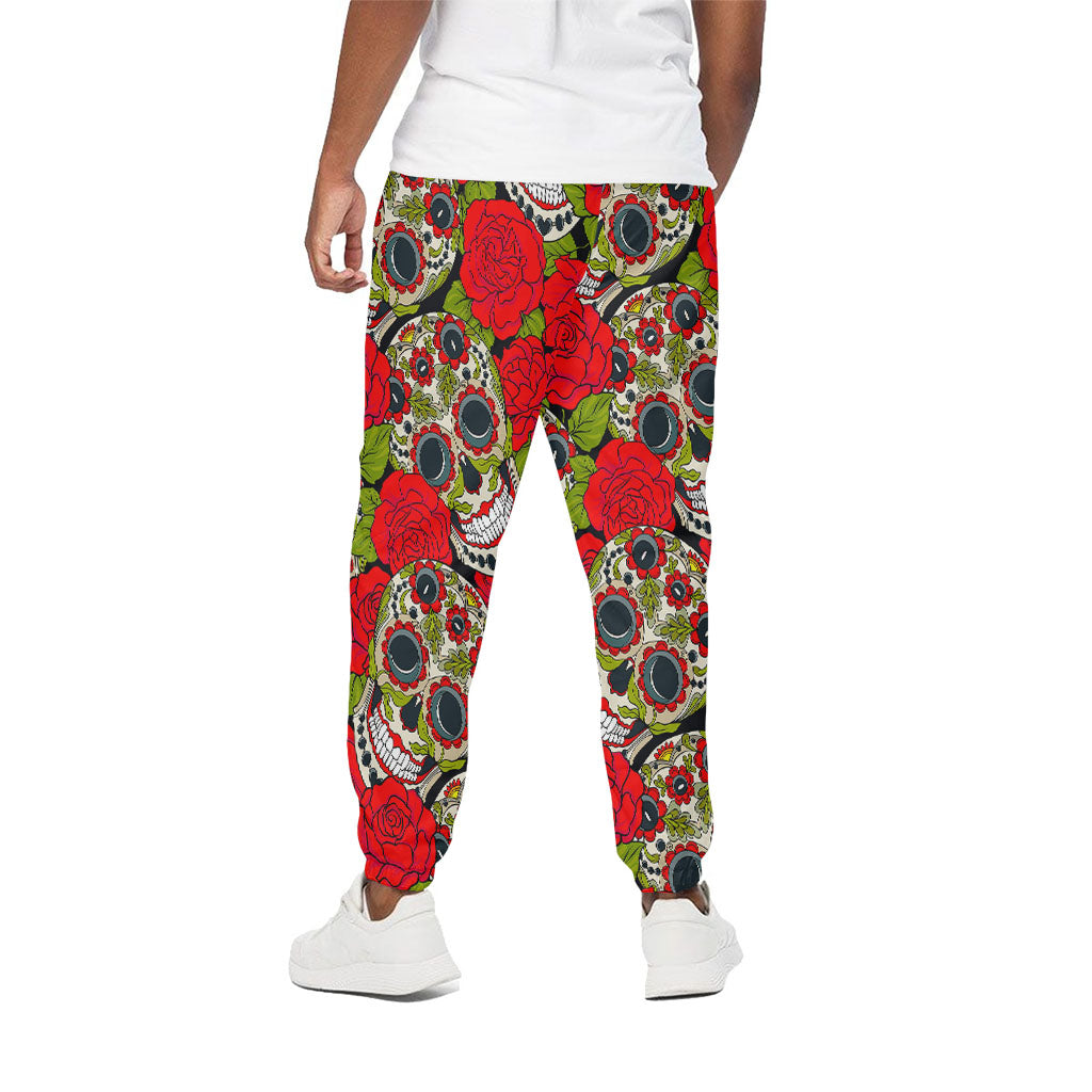 Rose Floral Sugar Skull Pattern Print Cotton Pants