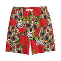 Rose Floral Sugar Skull Pattern Print Cotton Shorts