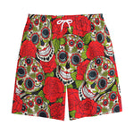 Rose Floral Sugar Skull Pattern Print Cotton Shorts
