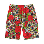 Rose Floral Sugar Skull Pattern Print Cotton Shorts