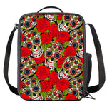 Rose Floral Sugar Skull Pattern Print Crossbody Lunch Bag