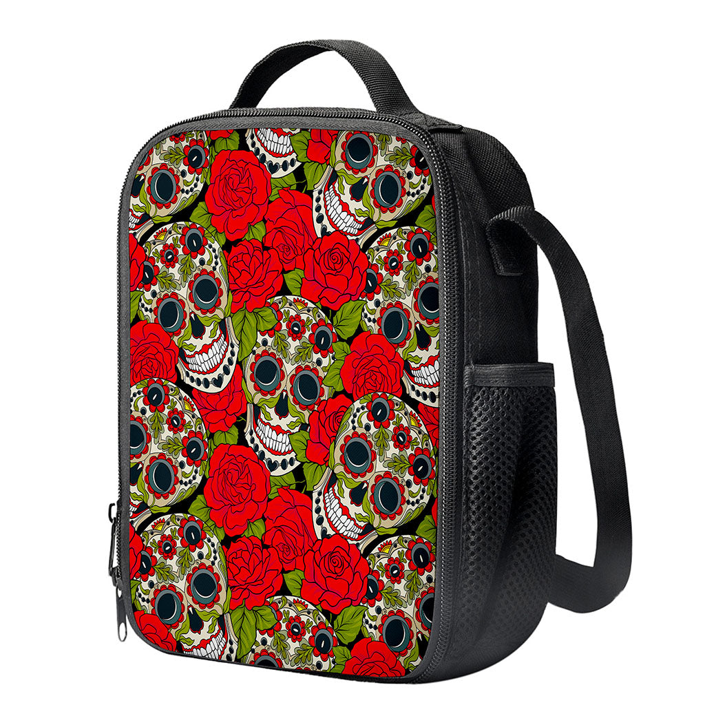 Rose Floral Sugar Skull Pattern Print Crossbody Lunch Bag