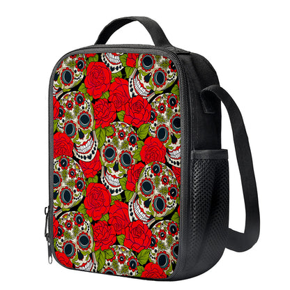 Rose Floral Sugar Skull Pattern Print Crossbody Lunch Bag