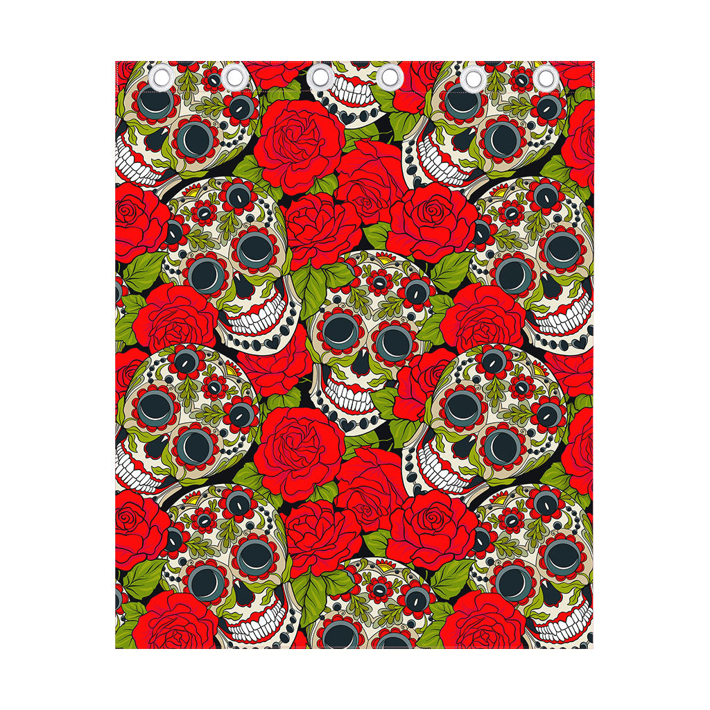 Rose Floral Sugar Skull Pattern Print Curtain