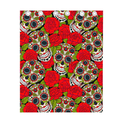 Rose Floral Sugar Skull Pattern Print Curtain