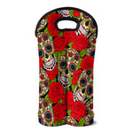 Rose Floral Sugar Skull Pattern Print Double Neoprene Wine Tote