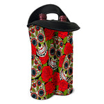 Rose Floral Sugar Skull Pattern Print Double Neoprene Wine Tote