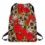 Rose Floral Sugar Skull Pattern Print Drawstring Backpack