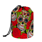 Rose Floral Sugar Skull Pattern Print Drawstring Makeup Bag