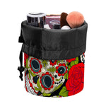 Rose Floral Sugar Skull Pattern Print Drawstring Makeup Bag