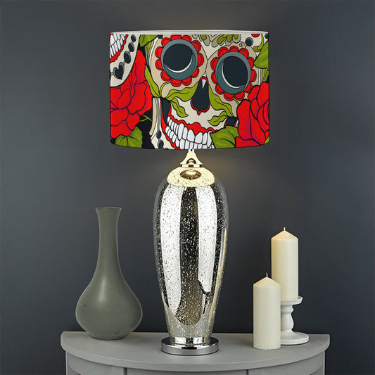 Rose Floral Sugar Skull Pattern Print Drum Lamp Shade