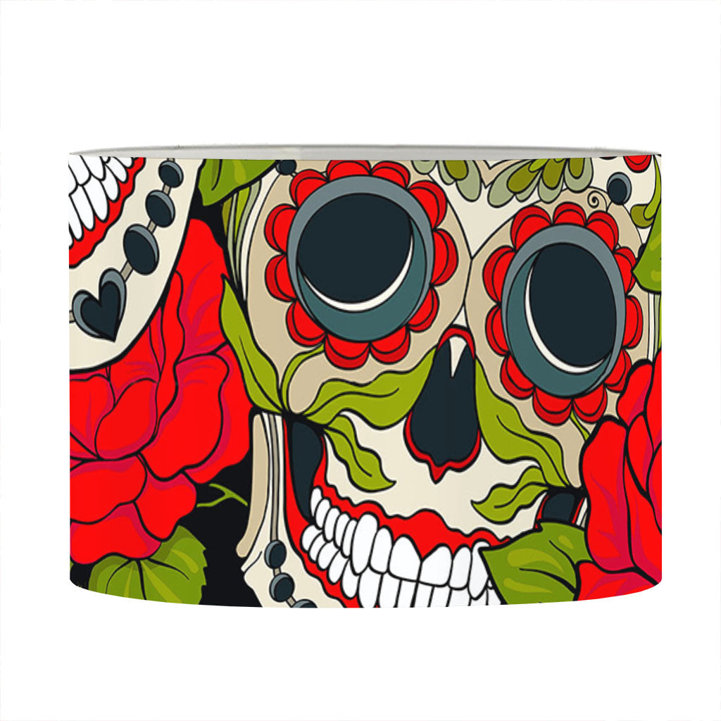Rose Floral Sugar Skull Pattern Print Drum Lamp Shade