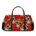 Rose Floral Sugar Skull Pattern Print Duffle Bag