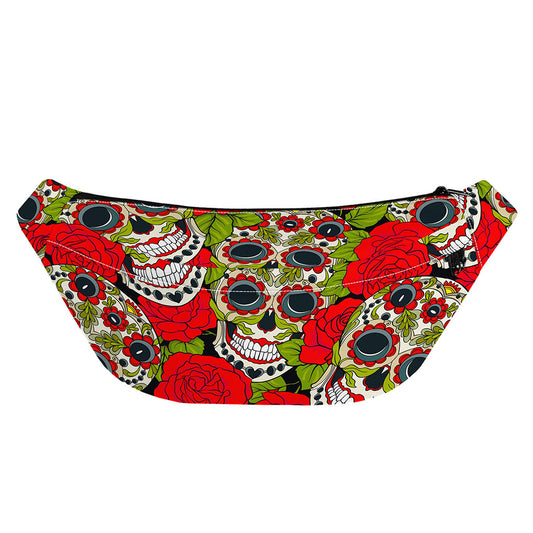 Rose Floral Sugar Skull Pattern Print Fanny Pack