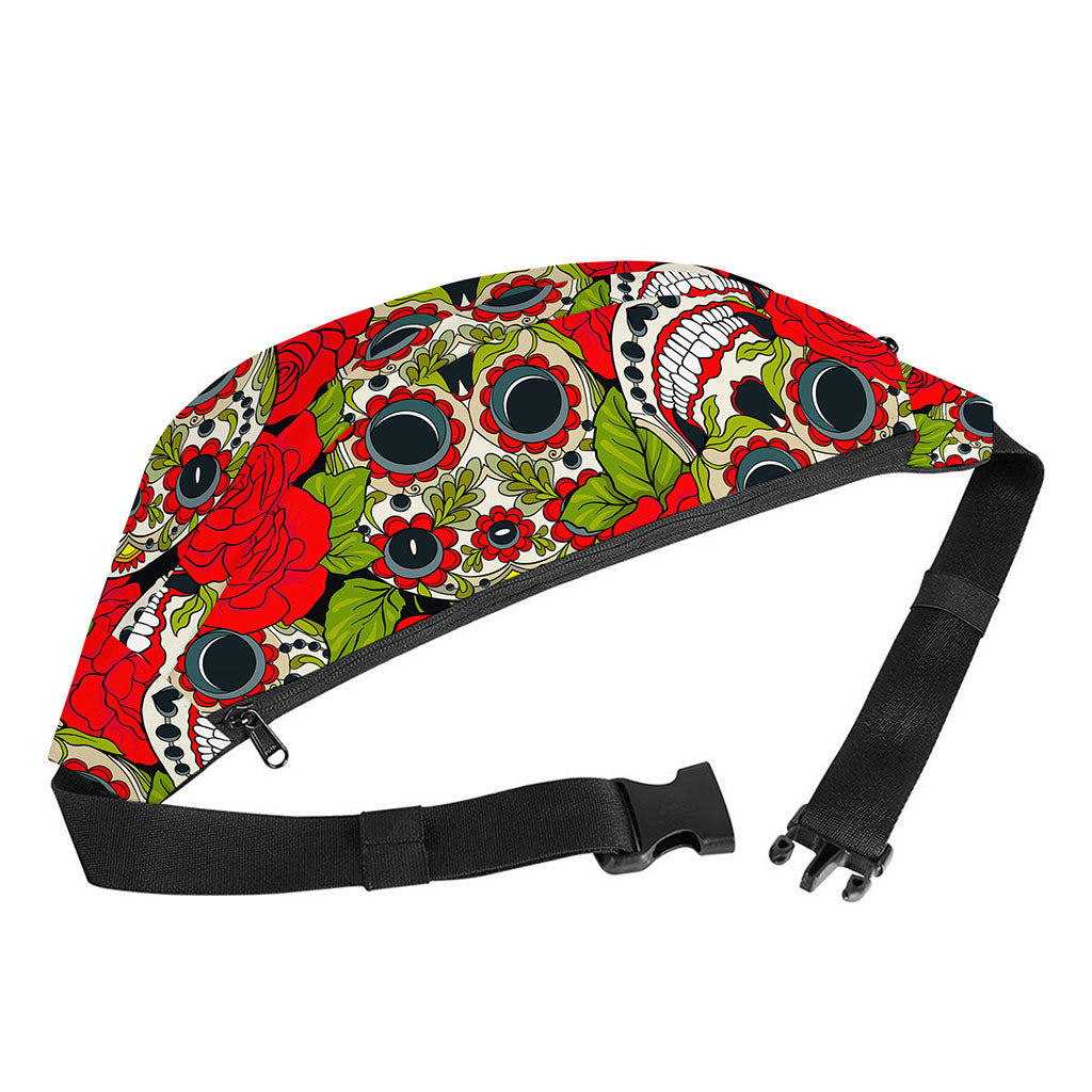 Rose Floral Sugar Skull Pattern Print Fanny Pack