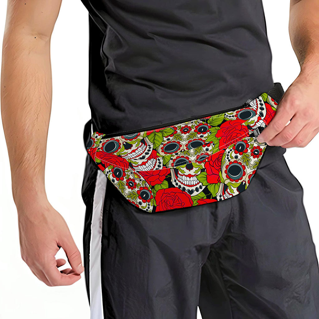 Rose Floral Sugar Skull Pattern Print Fanny Pack