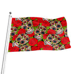 Rose Floral Sugar Skull Pattern Print Flag