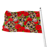 Rose Floral Sugar Skull Pattern Print Flag