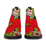 Rose Floral Sugar Skull Pattern Print Flat Ankle Boots