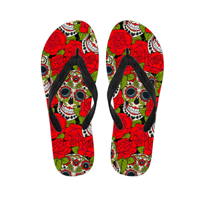 Rose Floral Sugar Skull Pattern Print Flip Flops