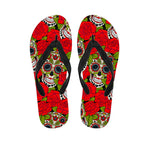 Rose Floral Sugar Skull Pattern Print Flip Flops