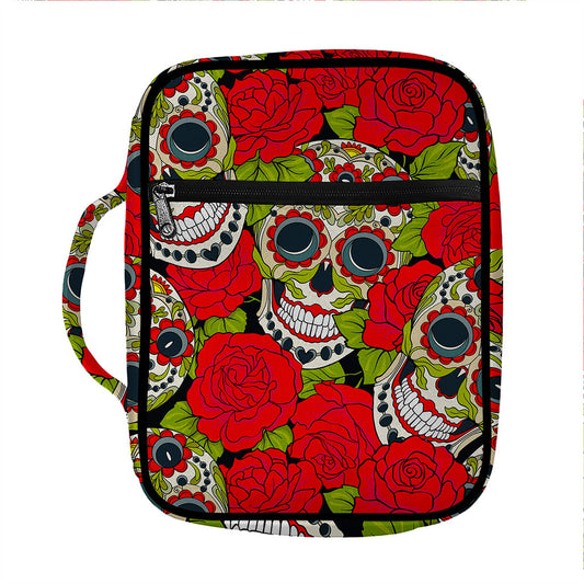 Rose Floral Sugar Skull Pattern Print Front Pocket Bible Bag