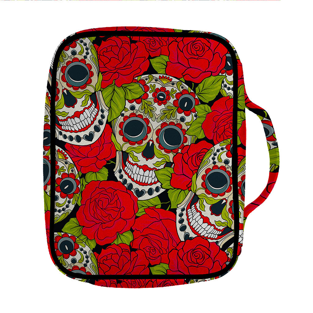 Rose Floral Sugar Skull Pattern Print Front Pocket Bible Bag