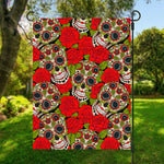Rose Floral Sugar Skull Pattern Print Garden Flag