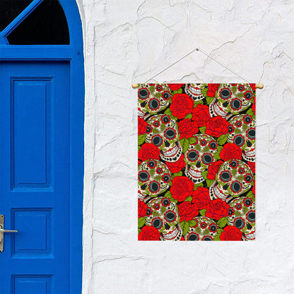 Rose Floral Sugar Skull Pattern Print Garden Flag