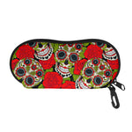 Rose Floral Sugar Skull Pattern Print Glasses Case