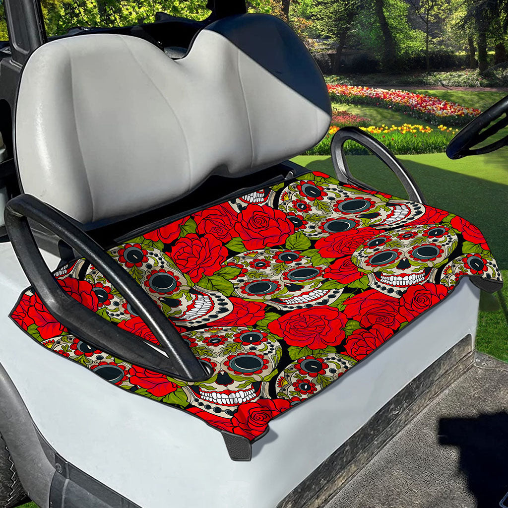 Rose Floral Sugar Skull Pattern Print Golf Cart Seat Cover