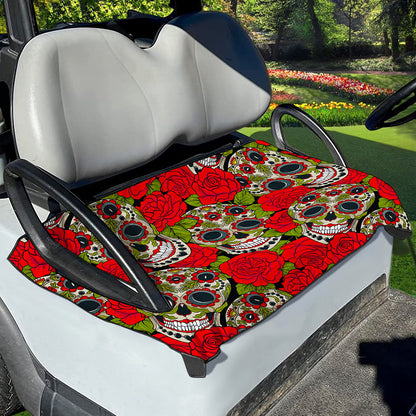Rose Floral Sugar Skull Pattern Print Golf Cart Seat Cover