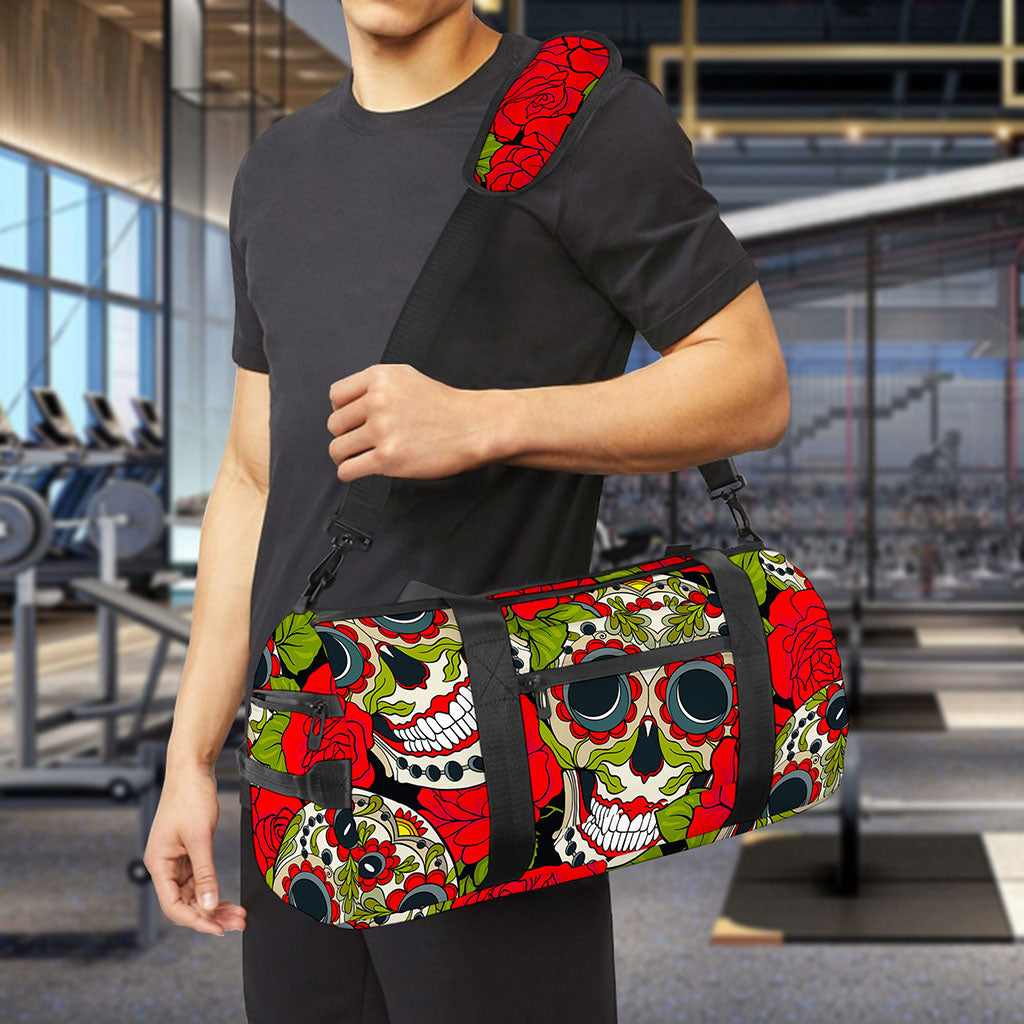 Rose Floral Sugar Skull Pattern Print Gym Bag