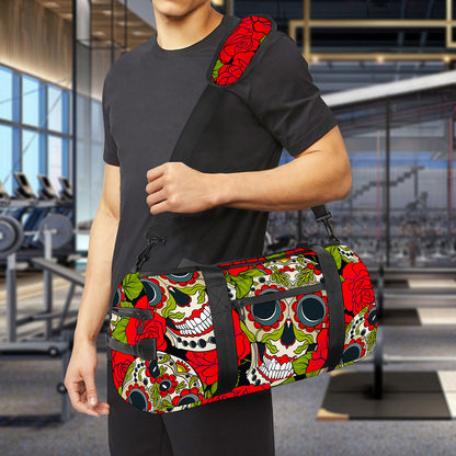 Rose Floral Sugar Skull Pattern Print Gym Bag