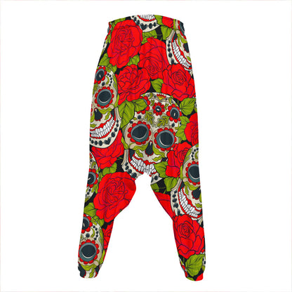 Rose Floral Sugar Skull Pattern Print Hammer Pants