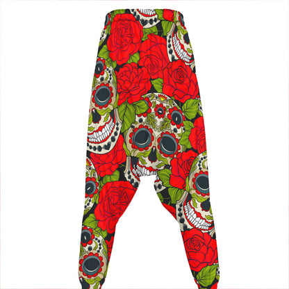 Rose Floral Sugar Skull Pattern Print Hammer Pants