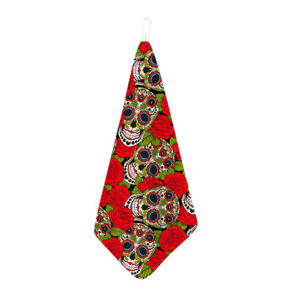 Rose Floral Sugar Skull Pattern Print Hand Towel