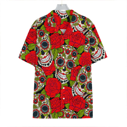 Rose Floral Sugar Skull Pattern Print Hawaiian Shirt