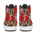 Rose Floral Sugar Skull Pattern Print High Top Leather Sneakers