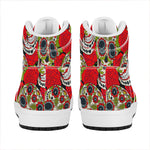 Rose Floral Sugar Skull Pattern Print High Top Leather Sneakers
