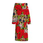 Rose Floral Sugar Skull Pattern Print Hooded Bathrobe