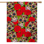 Rose Floral Sugar Skull Pattern Print House Flag