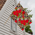 Rose Floral Sugar Skull Pattern Print House Flag