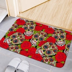 Rose Floral Sugar Skull Pattern Print Indoor Door Mat