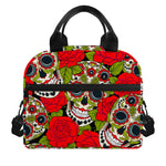 Rose Floral Sugar Skull Pattern Print Insulated Lunch Bag