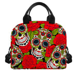 Rose Floral Sugar Skull Pattern Print Insulated Lunch Bag