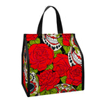 Rose Floral Sugar Skull Pattern Print Insulated Lunch Tote