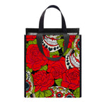 Rose Floral Sugar Skull Pattern Print Insulated Lunch Tote